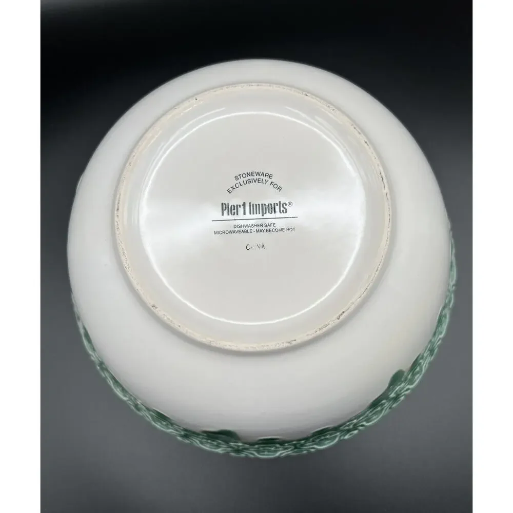 Pier 1 Imports Drip Glaze Stoneware Serving Mixing Bowl 9.5” Teal Green & White